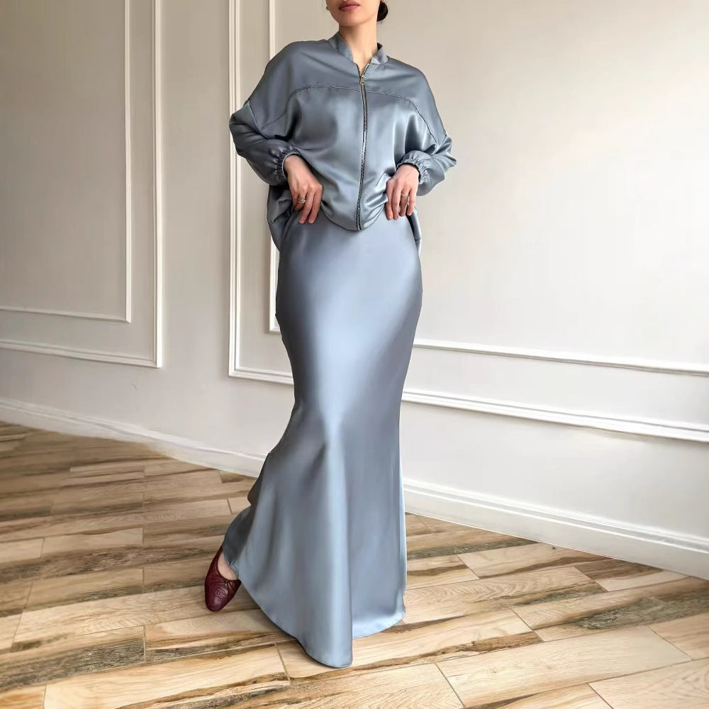 Women's High-grade Solid Color Satin Long Sleeve Jackets