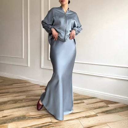 Women's High-grade Solid Color Satin Long Sleeve Jackets