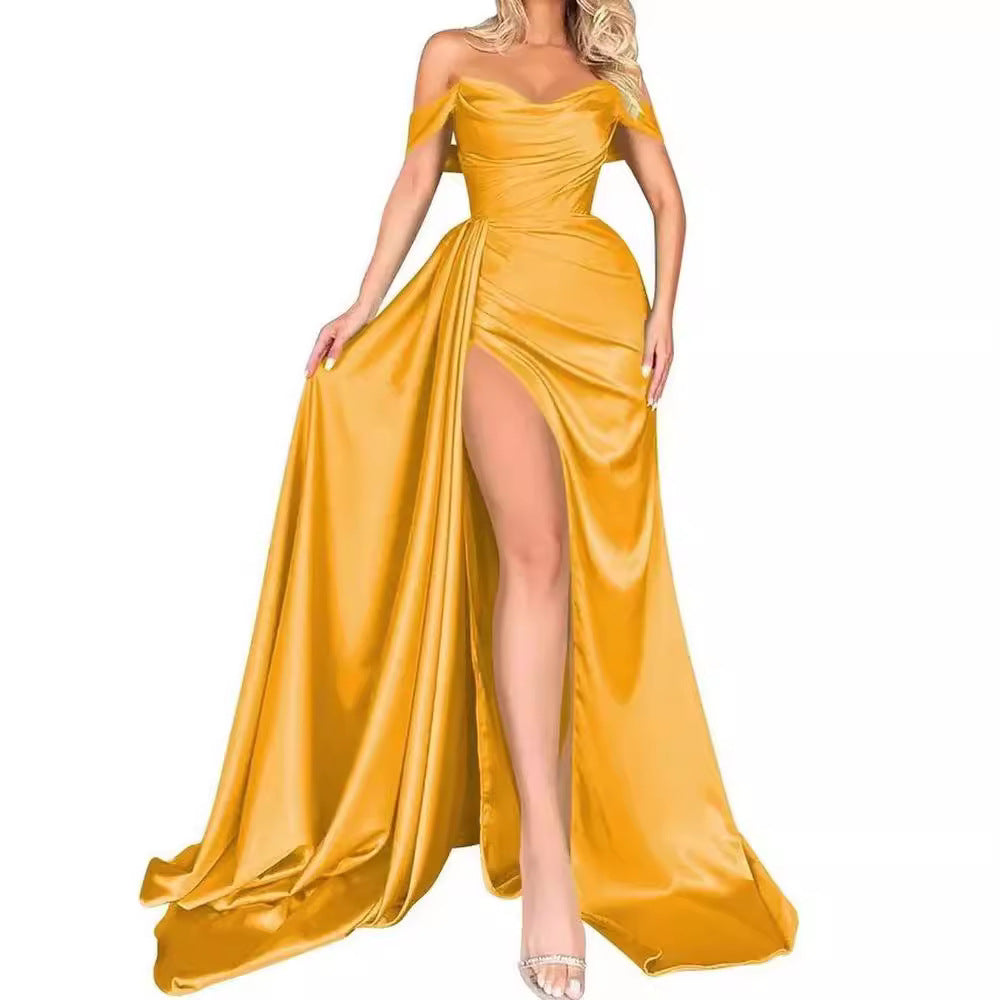 High Slit Sexy Host Slimming Party Wedding Dresses