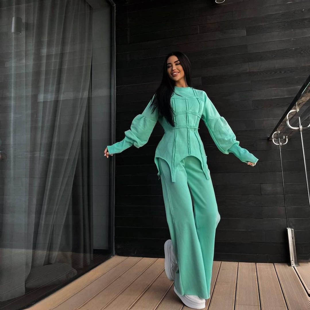 Solid Color Hoodie Round Neck Pullover Suits