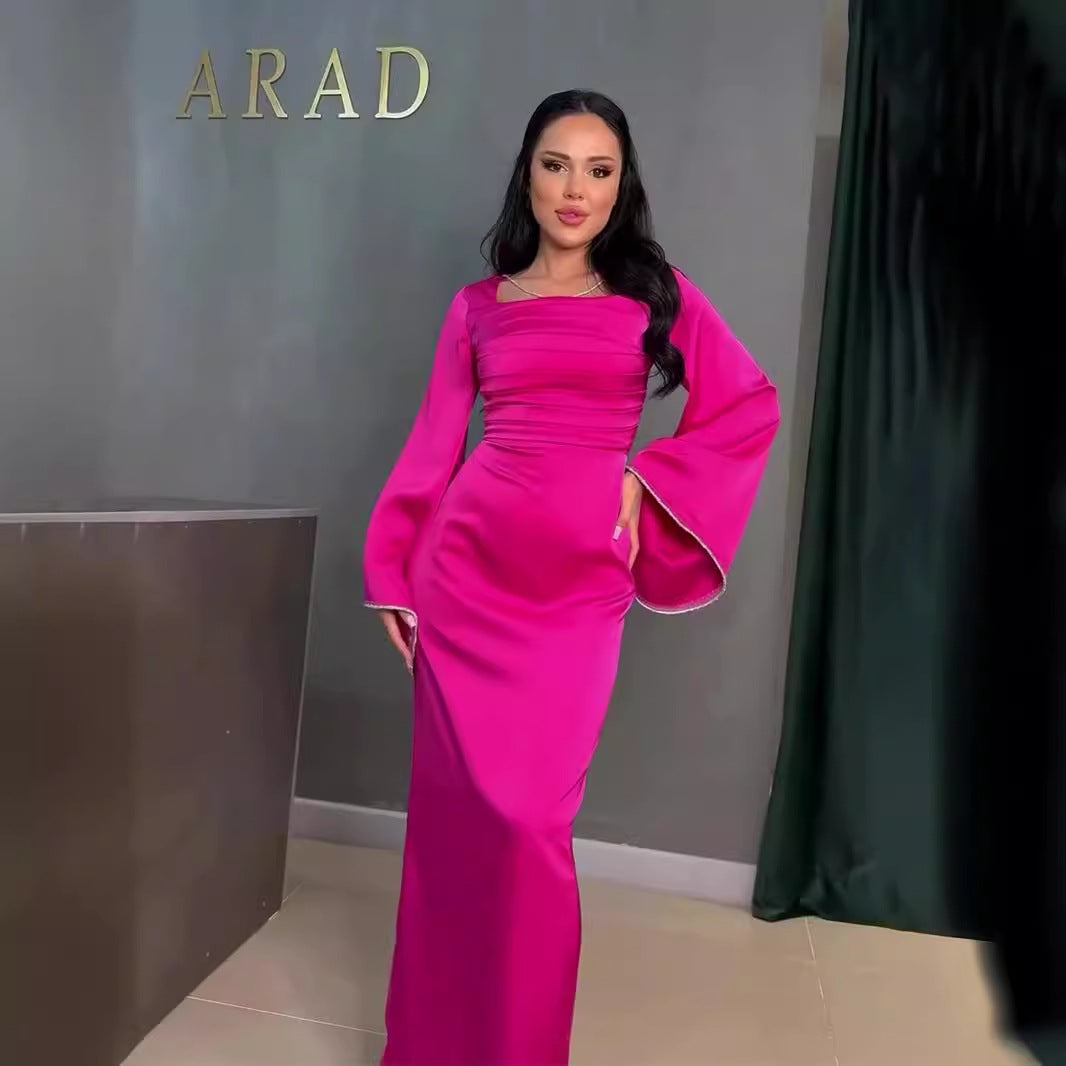 Women's Autumn Tied Long Sleeves Satin Dress Dresses