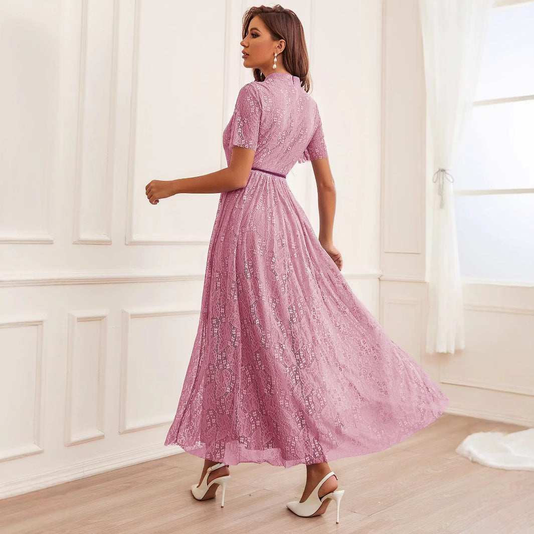 Women's Elegant Lace Round Neck Sleeve A- Dresses