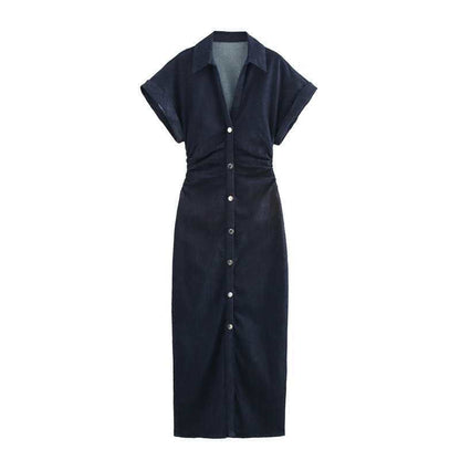 Midi Dress Slim Summer Denim Blue Dresses