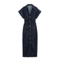 Midi Dress Slim Summer Denim Blue Dresses