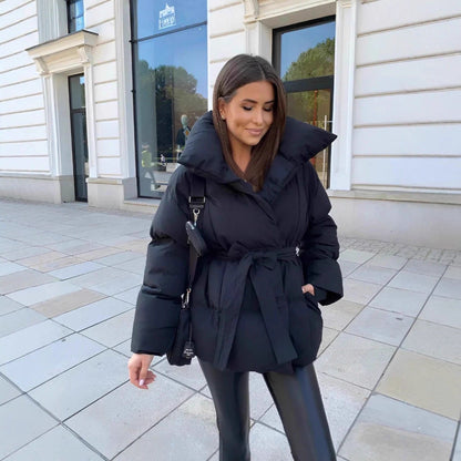 Women's Warm Long Sleeves Waist Loose Solid Coats