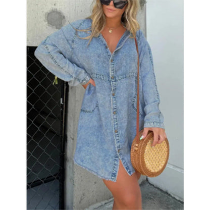 Elegant Denim Dress Washed Loose Shirt Plus Size