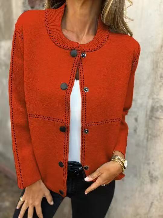 Striped Loose Round Neck Button Long Sweaters