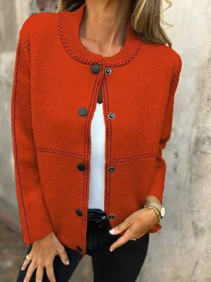 Striped Loose Round Neck Button Long Sweaters