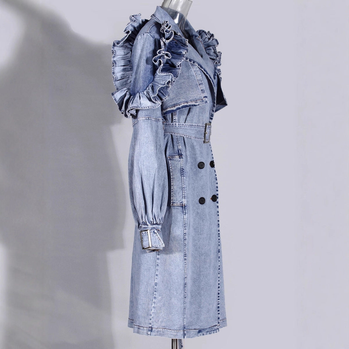 Women's Denim Trench Waist Lotus Leaf Fashion Jackets