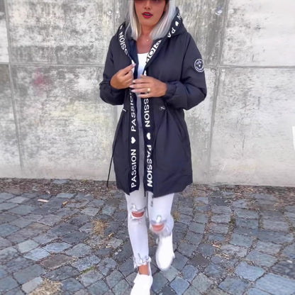 Women's Casual Drawstring Zipper Pocket Letters Coats