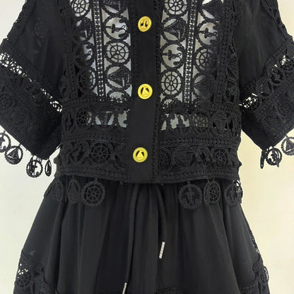Cut-out Ruffles Shirt Elastic Waist A- Suits
