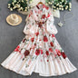 Women's Lantern Long Sleeve Single-breasted Printed Dress Dresses
