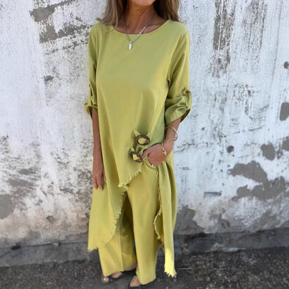 Women's Metal Buckle Loose Irregular Robe Suits