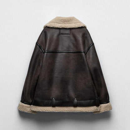 Women's Trendy Suede Fur Integrated Motorcycle Coats