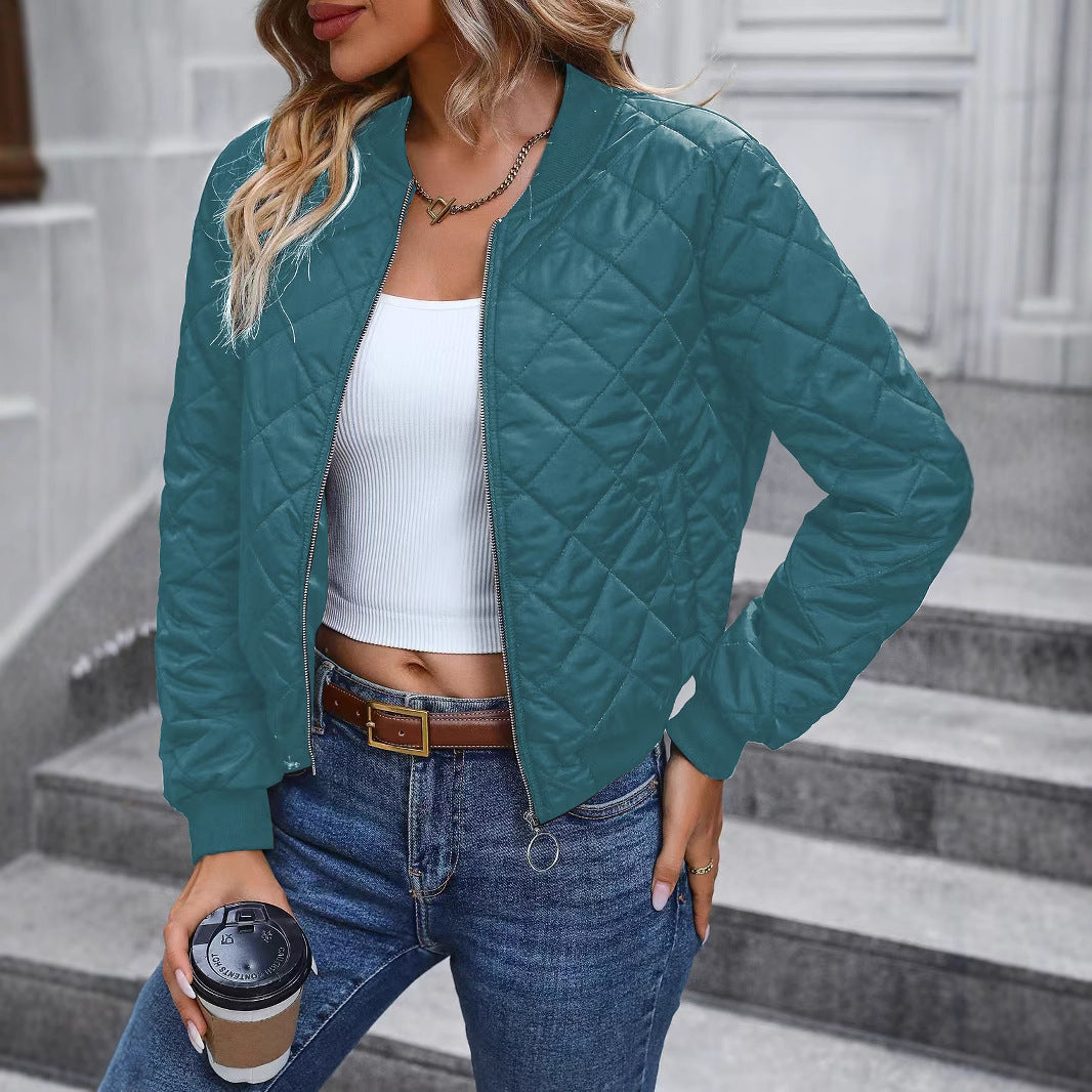 Women's Cotton Stand Collar Quilted Diamond Lattice Coats