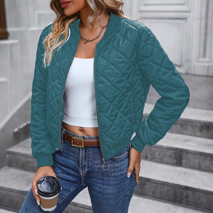 Women's Cotton Stand Collar Quilted Diamond Lattice Coats