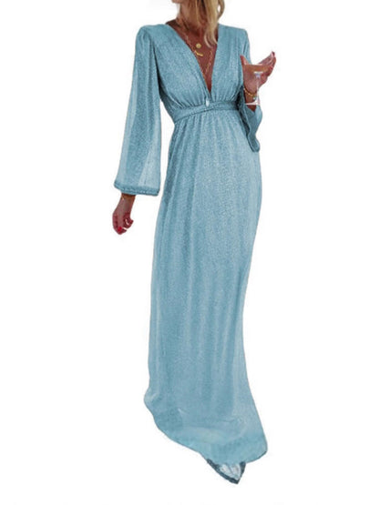 Women's Fashion Casual Collar Long Sleeve Sequins Dresses