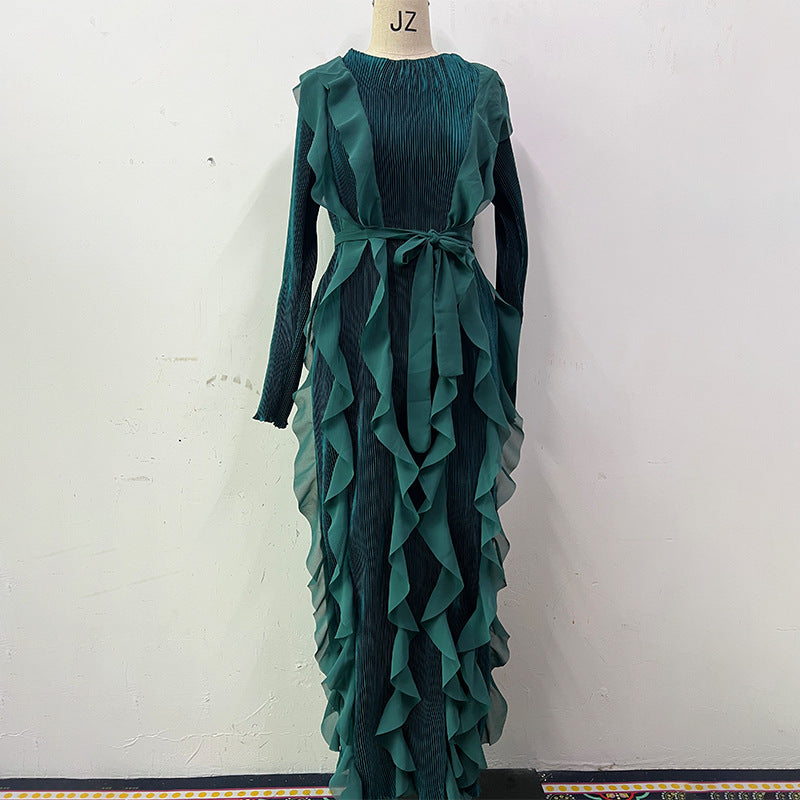 Women's Design Ruffled Pleated Dress Elegant Fashion Dresses