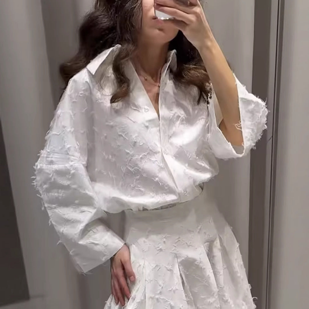 Women's Attractive Temperamental Tassels Feather Shirt Suits