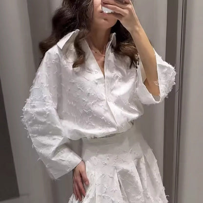 Women's Attractive Temperamental Tassels Feather Shirt Suits