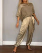 Women's Fashion Smooth Satin Half Sleeve Two-piece Suits