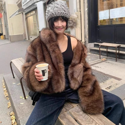 Women's Faux Fur Stand Collar Dyed Tip Fox Jackets