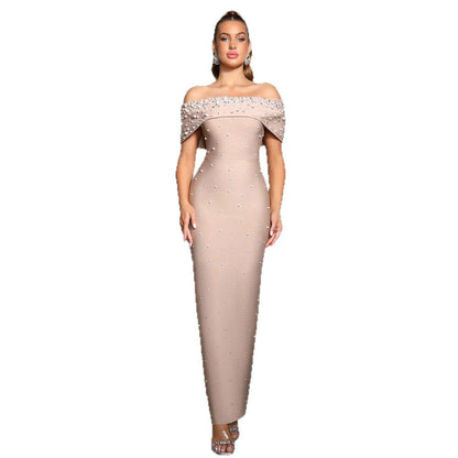 Women's Beaded Rhinestone Tight Bandage Long Dress Dresses