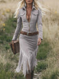 Western Denim Suede Tassels Long Sleeve Dresses