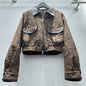 Women's Autumn Personality Leopard Splicing Leather Temperament Coats