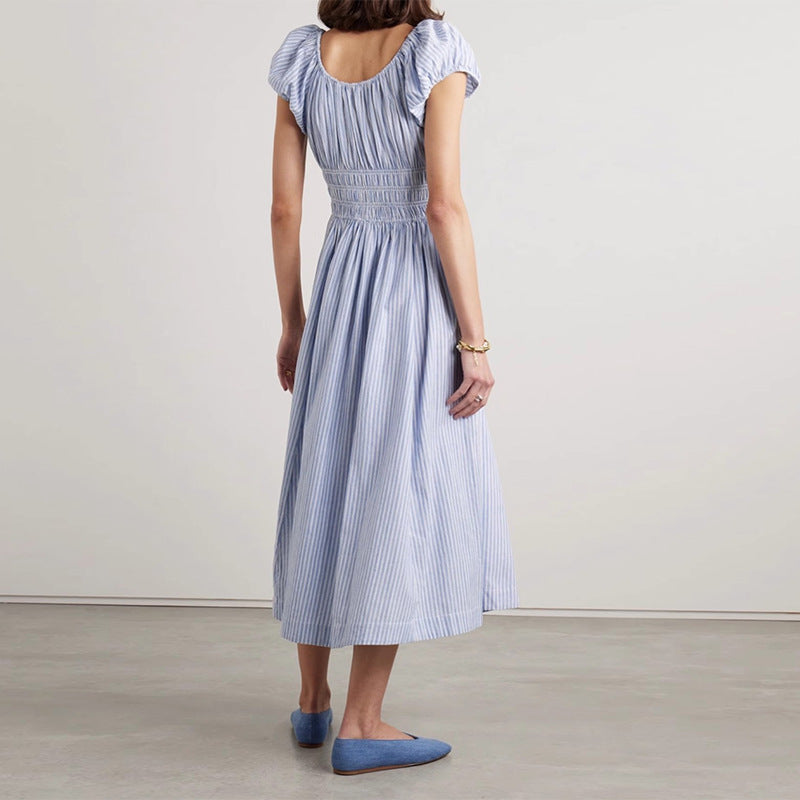 Women's Square Collar Cotton Holiday Waist Mid-length Dress Dresses
