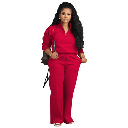 Women's Two-piece Fleece-lined Thickened Sportswear Loose Winter Suits