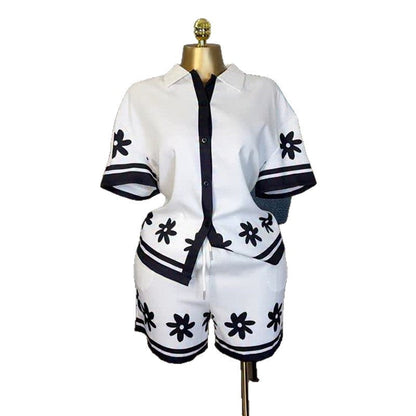 Women's Fashion Polo Collar Color Matching Printed Suits