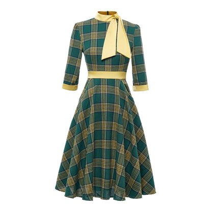 Green Sleeve Bow Tie Hepburn Style Dress Color Dresses