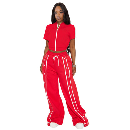 Women's Strap Wrap Breasted Loose Pockets Wide Leg Suits