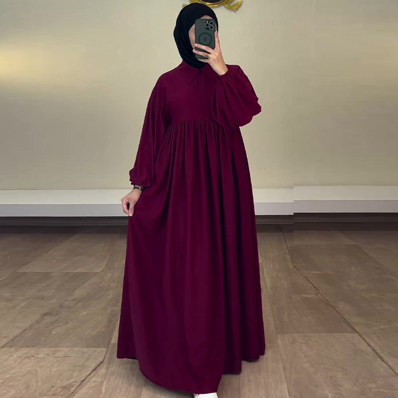 Women's Autumn Solid Color Casual Style Lantern Sleeve High Dresses
