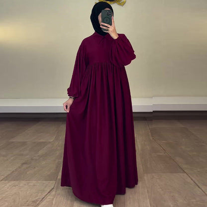 Women's Autumn Solid Color Casual Style Lantern Sleeve High Dresses