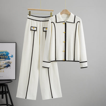 Women's Knitting Casual Neck Pullover Wide Leg Suits
