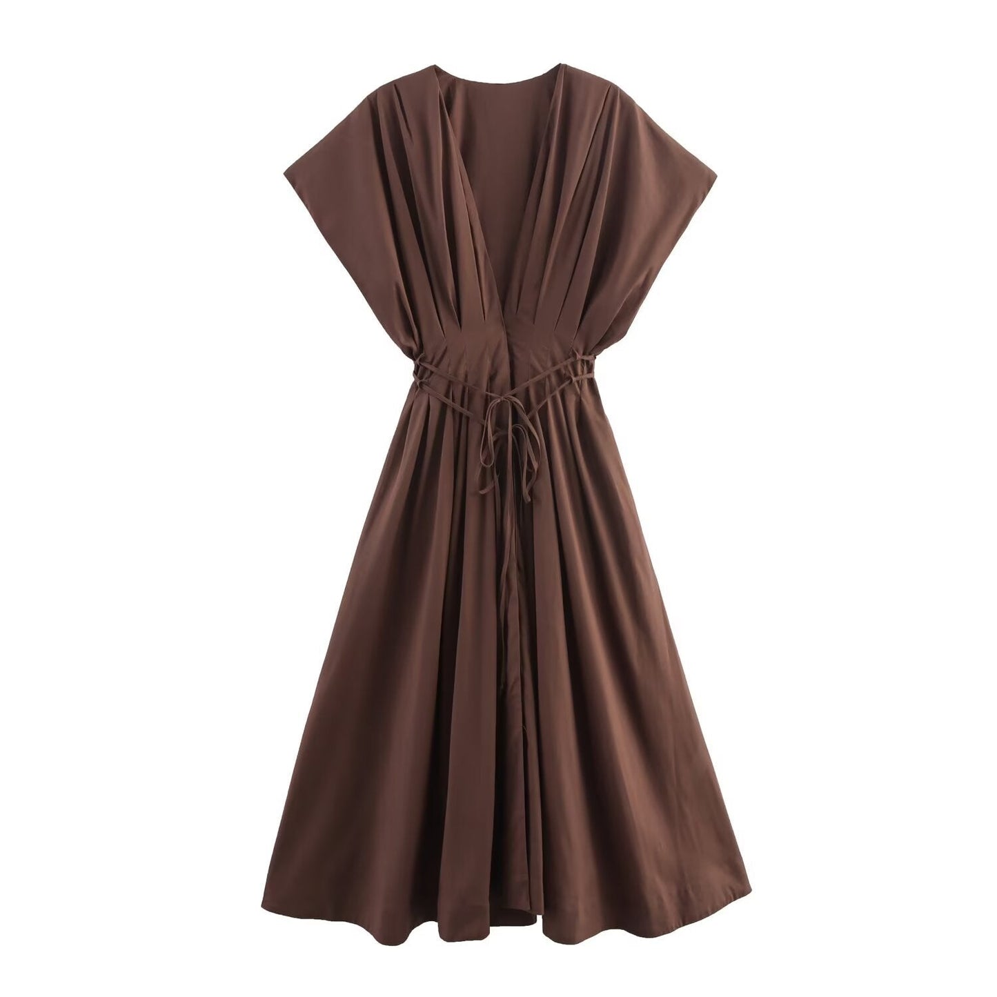 Women's Elegant Pleated Short-sleeved Midi Dress Dresses