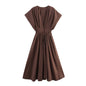 Women's Elegant Pleated Short-sleeved Midi Dress Dresses
