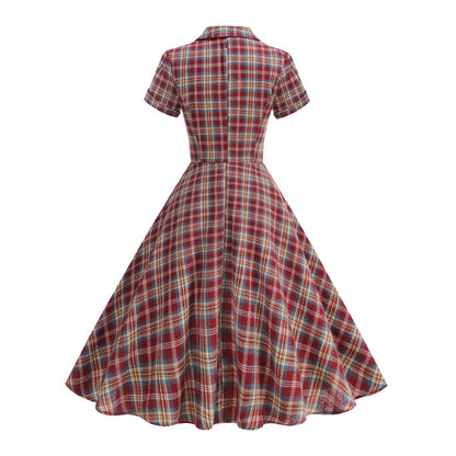 British Plaid Retro Elegant Collar Mid-length Large Dresses