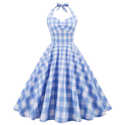 British Lattice Girdle Large Swing Mid-length Dress Dresses