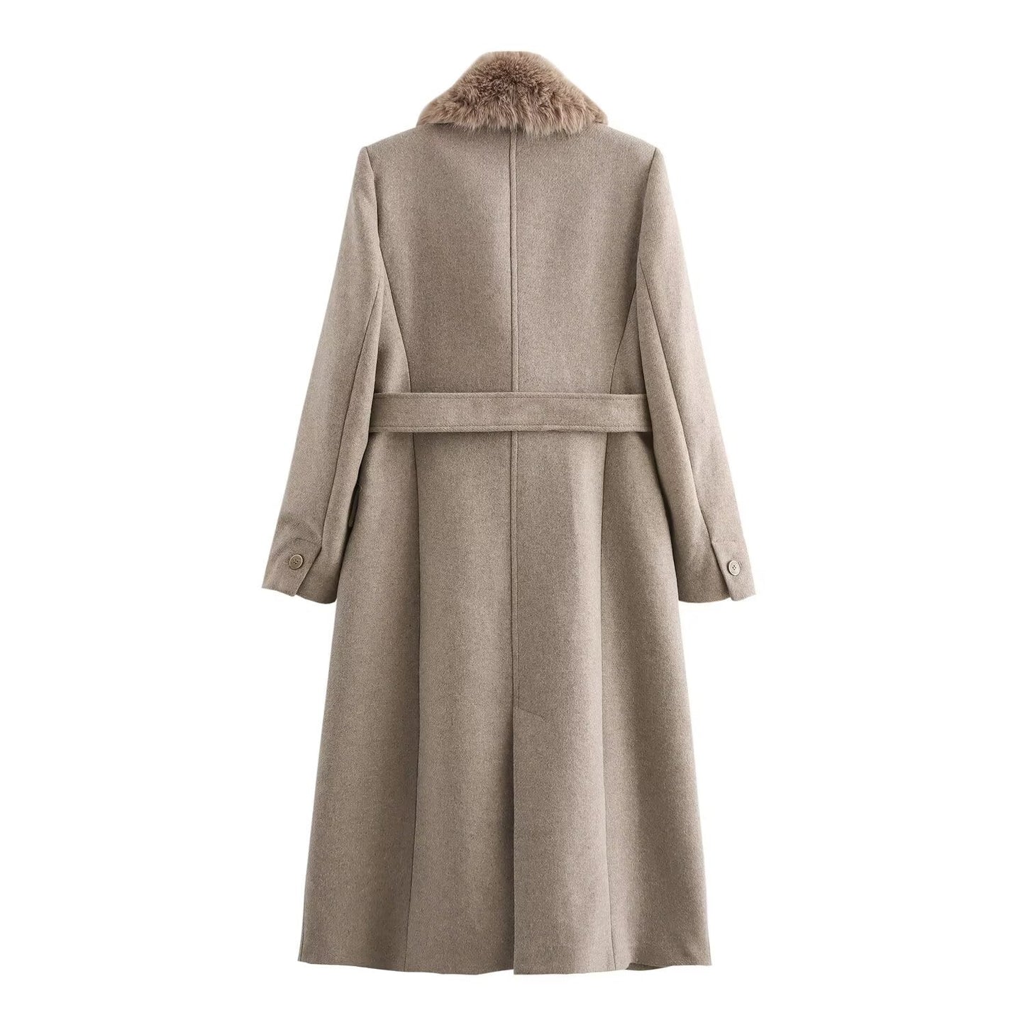 Women's Temperament With Belt Warm Fur Collar Coats