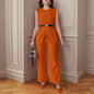 Women's Solid Color Sleeveless Belt Two-piece Casual Suits