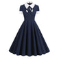 Collar Bow Contrast Color Sleeve Retro Dresses