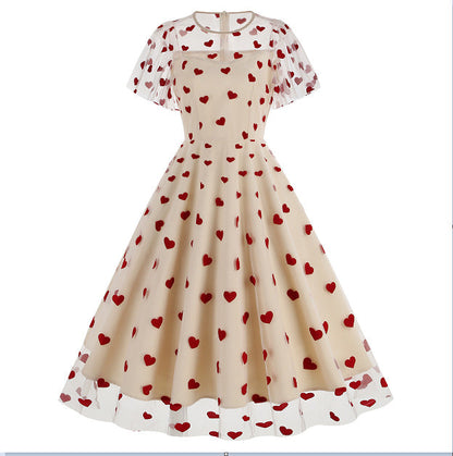 Women's Mesh Heart-shaped Valentine's Day Waist Dress Dresses