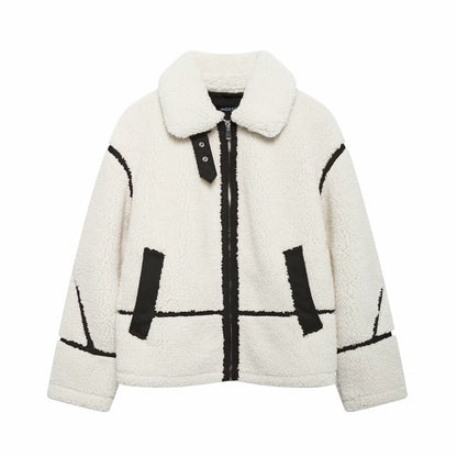 Lamb Wool Female Motorcycle Fur Integrated Coats