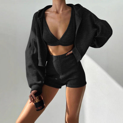 Women's Casual Zipper Hooded Autumn Comfortable Three-piece Suits