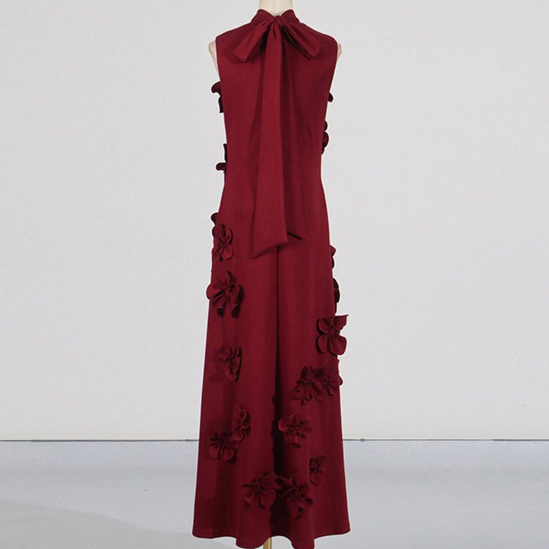 Women's Long Dress Stitching Three-dimensional Flower High Waist Design Dresses