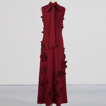 Women's Long Dress Stitching Three-dimensional Flower High Waist Design Dresses