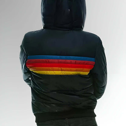 Women's Casual Hooded Printed Cotton Contrast Color Coats